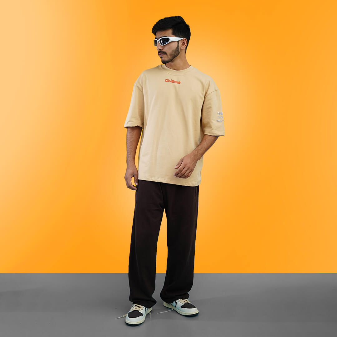 Call Me Co-ord Oversized Baige T-Shirt & Brown Trouser Combo