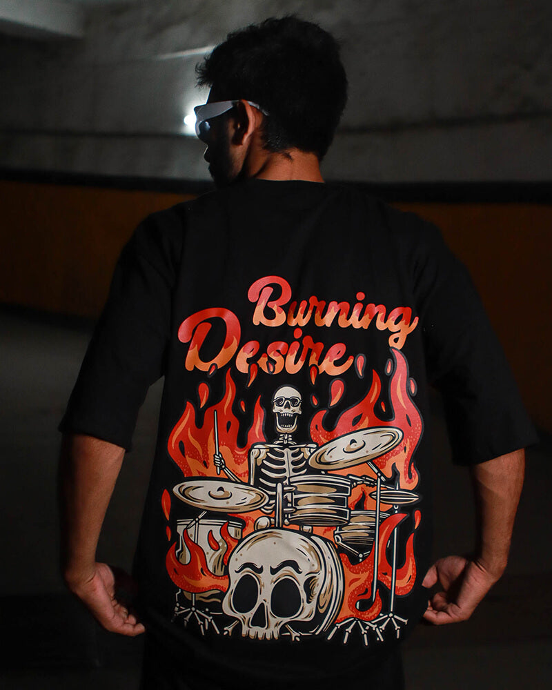 Co-ord Men's Burning Desire Oversized T-Shirt & Black Cargo Combo