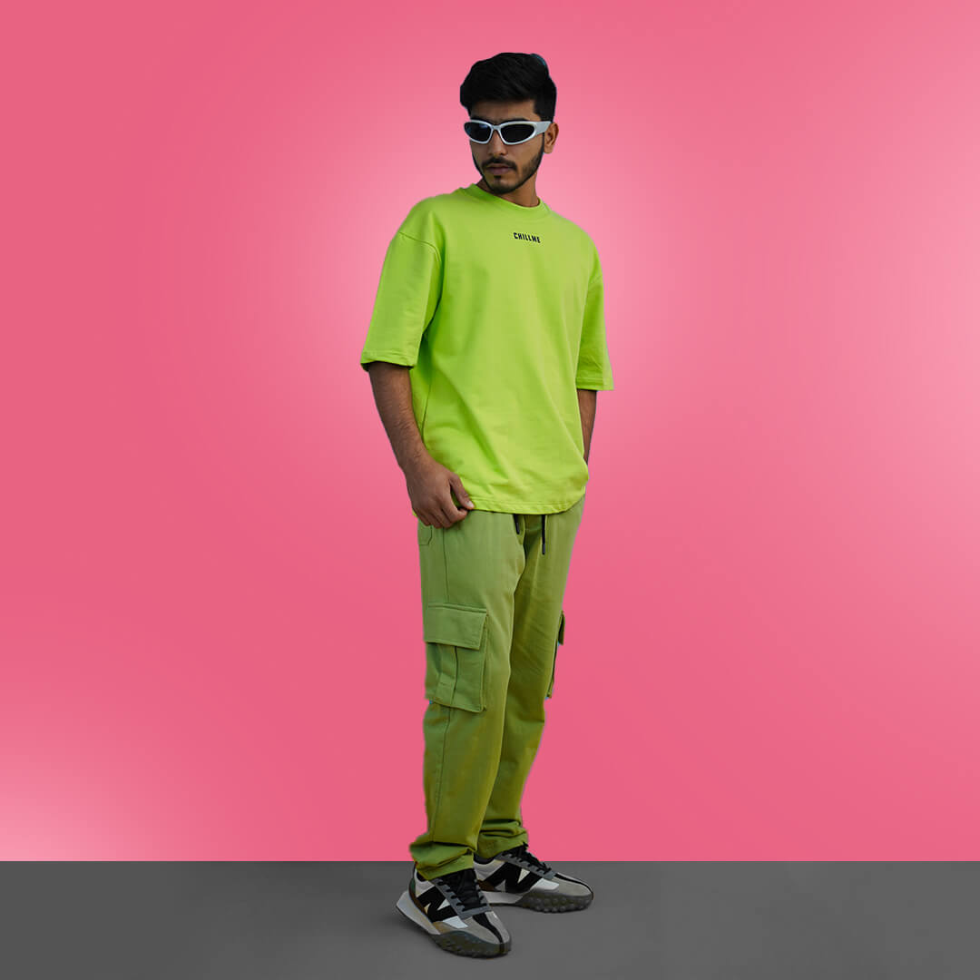 Anxiety Co-ord Neon Green T-Shirt & green Cargo Combo