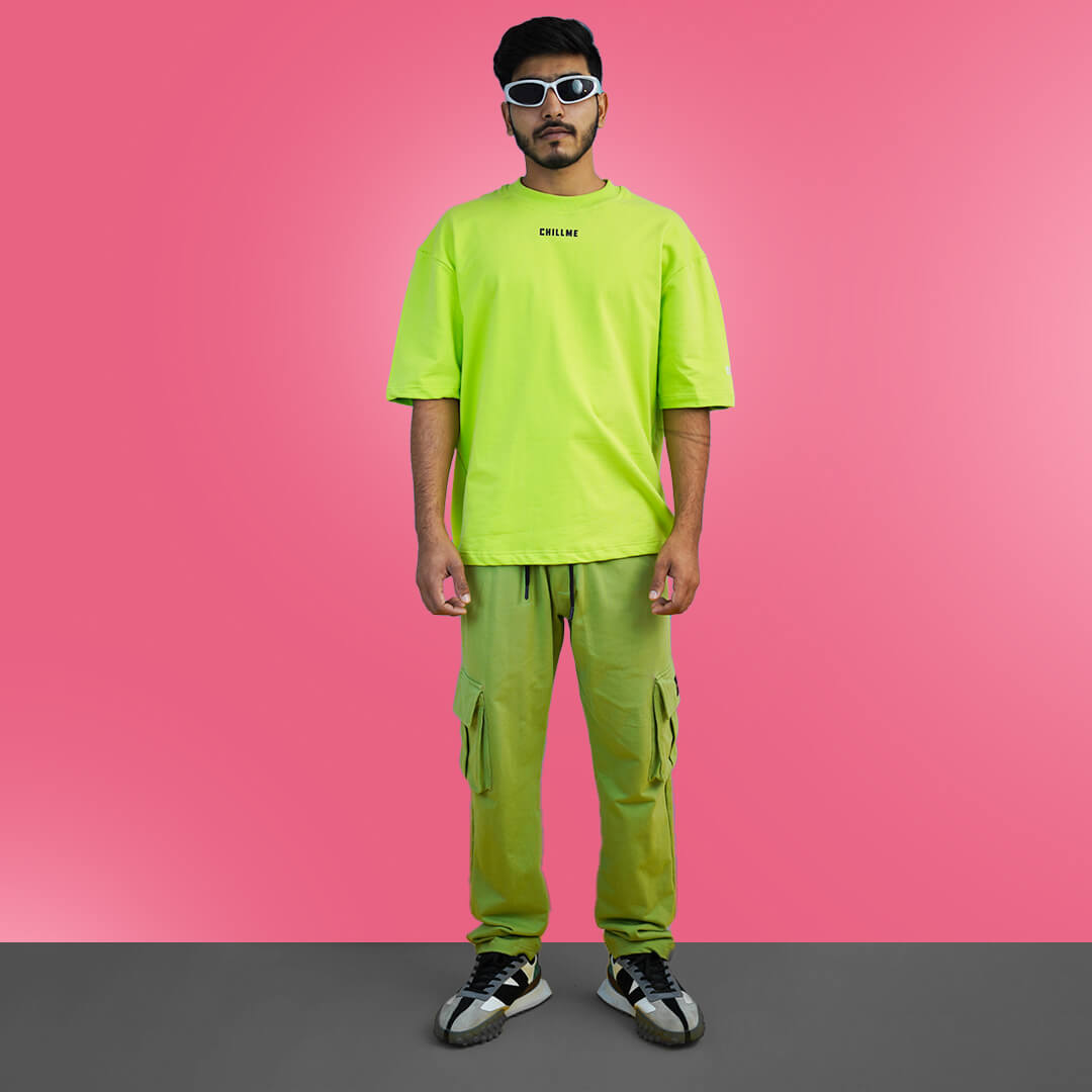 Anxiety Co-ord Neon Green T-Shirt & green Cargo Combo