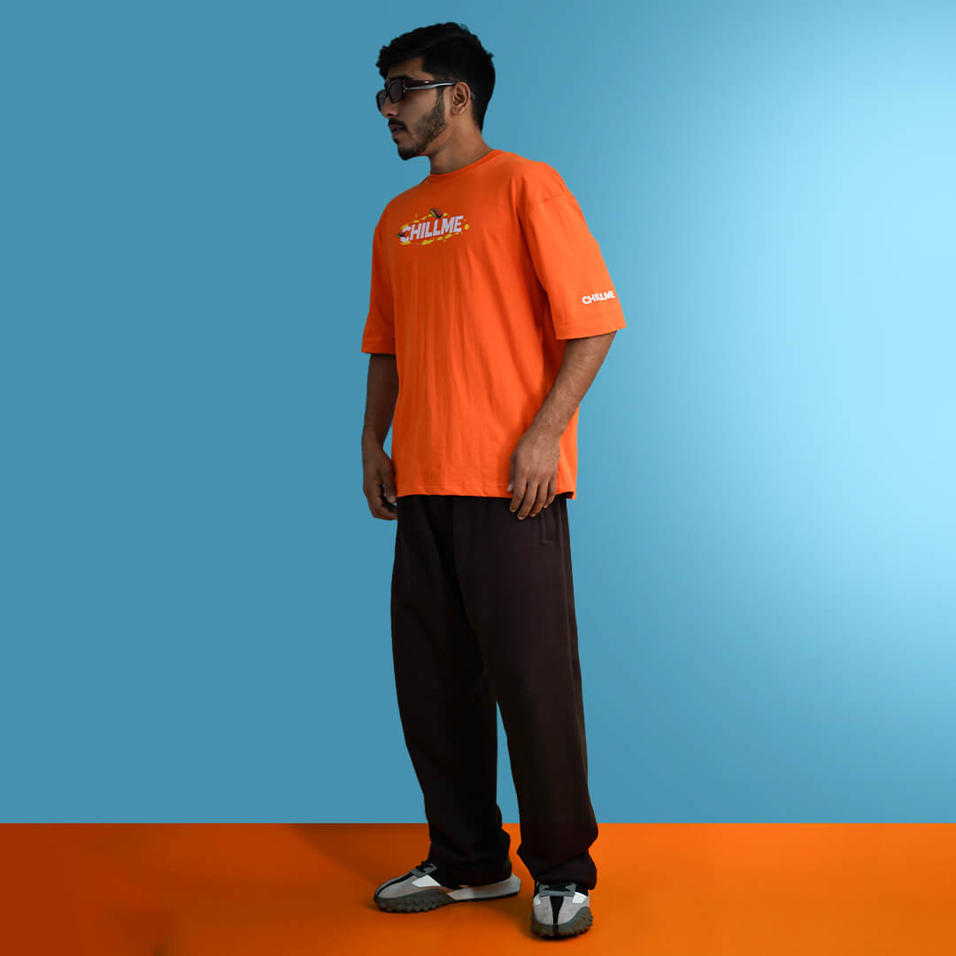 Distroyer Co-ord Oversized Orange T-Shirt & Brown Baggy Trouser Combo