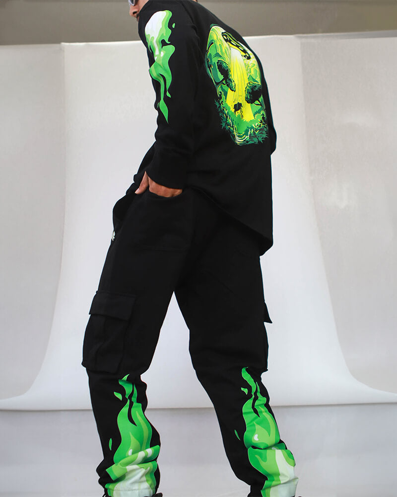 Green Flames Co-ord Set of T-Shirt & Cargo