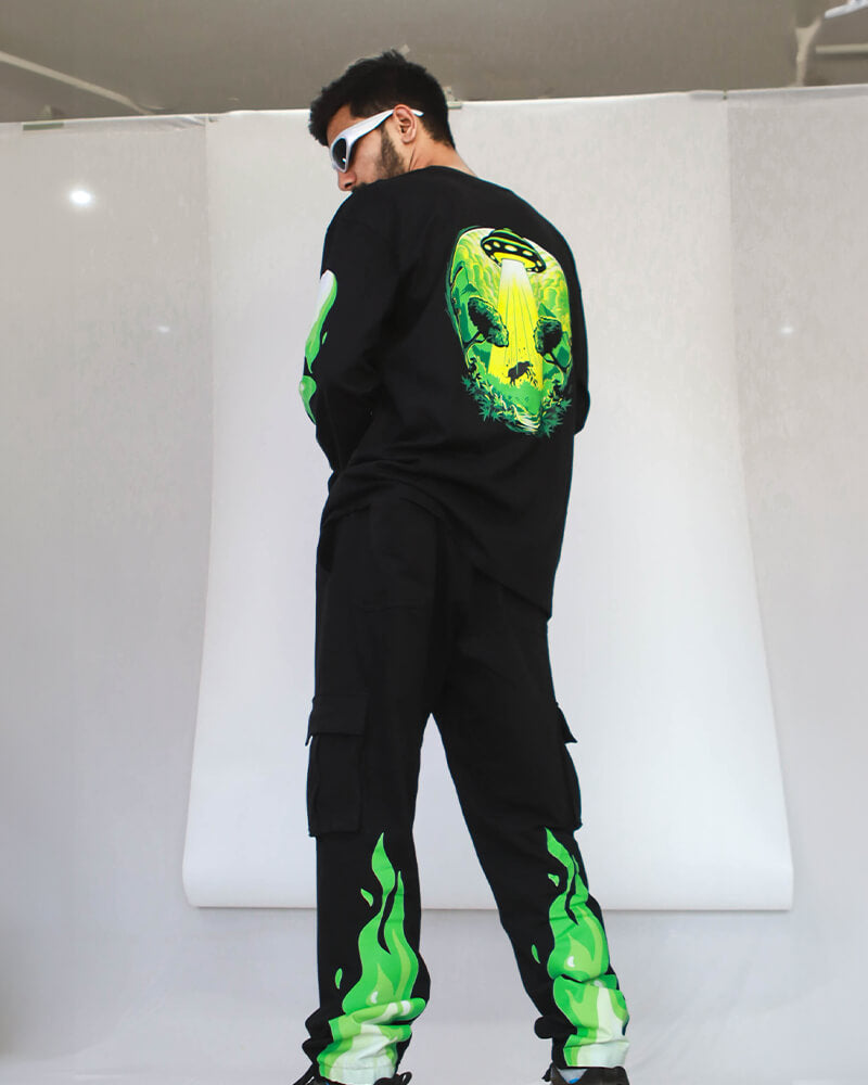 Green Flames Co-ord Set of T-Shirt & Cargo