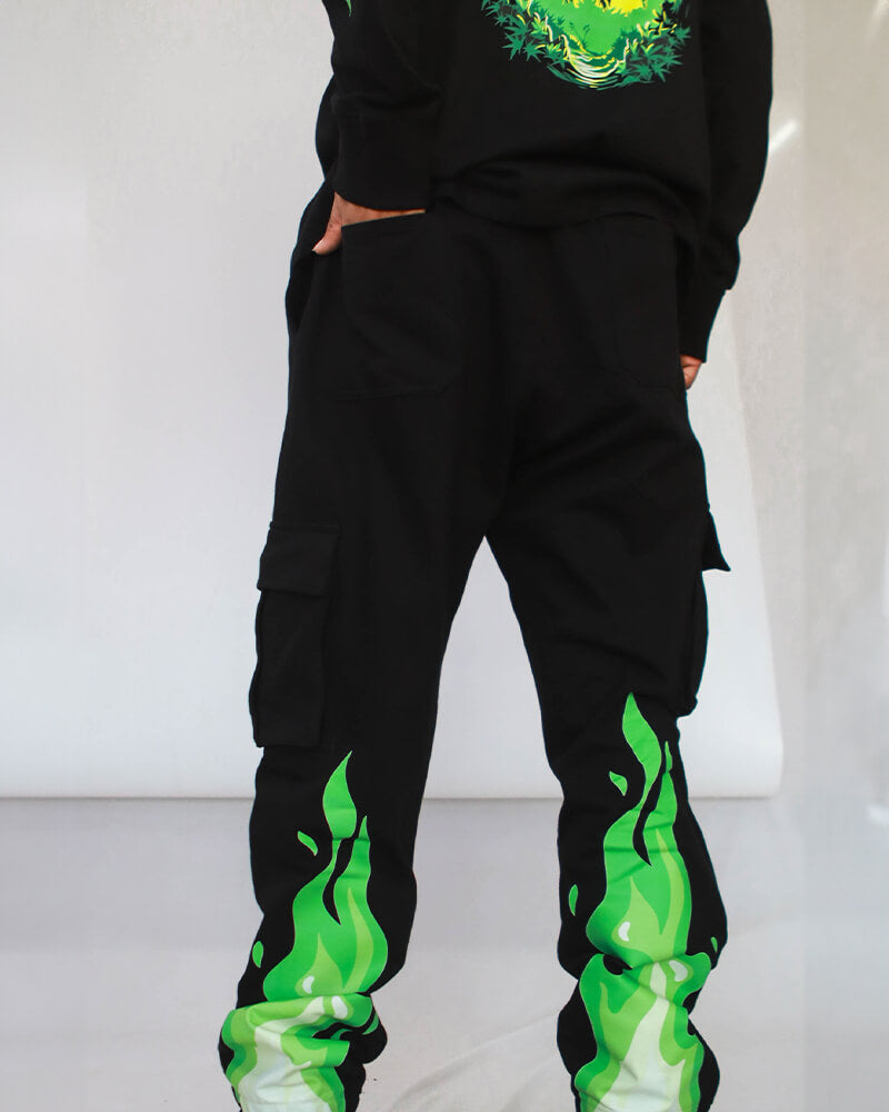 Green Flames Co-ord Set of T-Shirt & Cargo