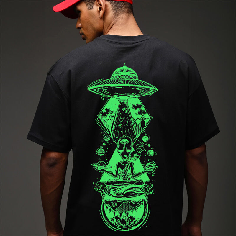 Space Alien Green Oversized Black T-Shirt for Men