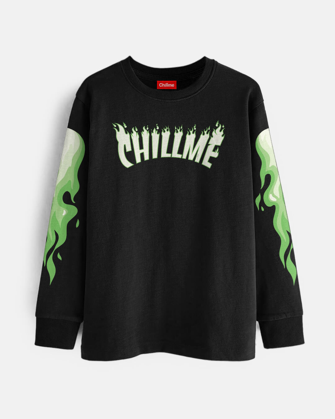 Green Flames Oversized Full Sleeves T-Shirt