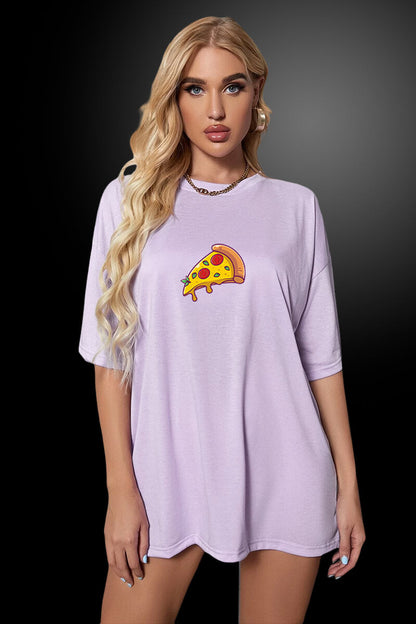 Pizza Oversized Levender T-Shirt for Women