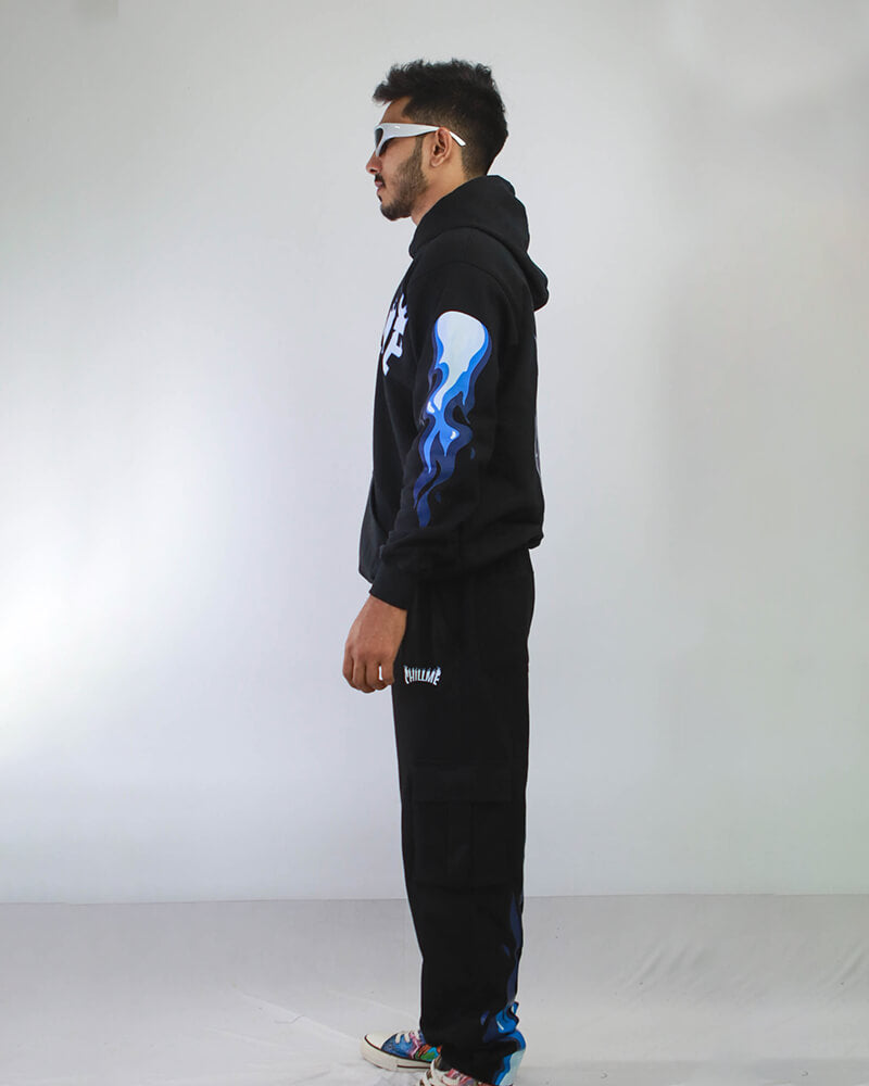 Blue Fire Co-ord Set Hoodie & Cargo Combo