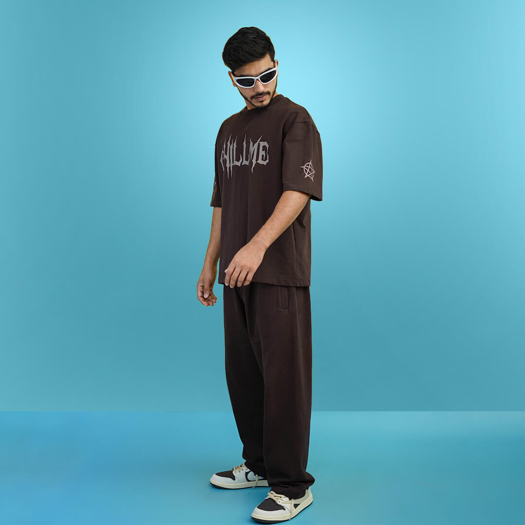 GOAT Co-ord Brown Oversized T-Shirt & Brown Trouser Combo