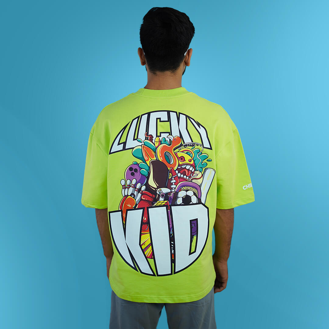 Lucky Kid Oversized Neon Green Men's Oversized T-Shirt