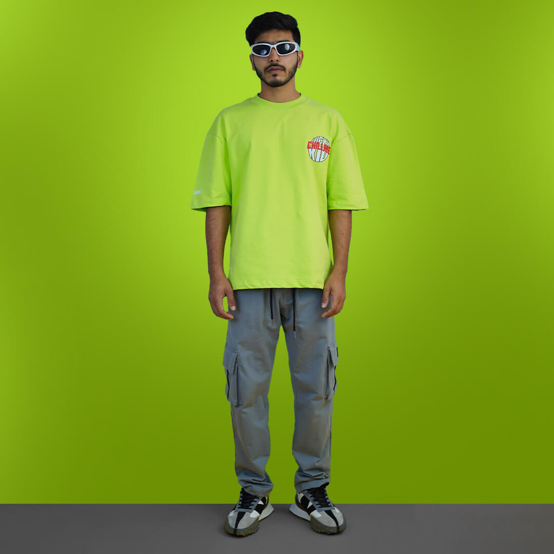 Lucky Kid Co-ord Neon Green T-Shirt & Grey Cargo Combo