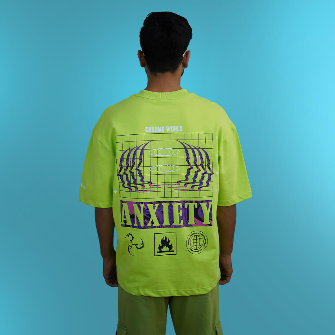 Anxiety Oversized Neon Green Men's Hip-Hop T-Shirt