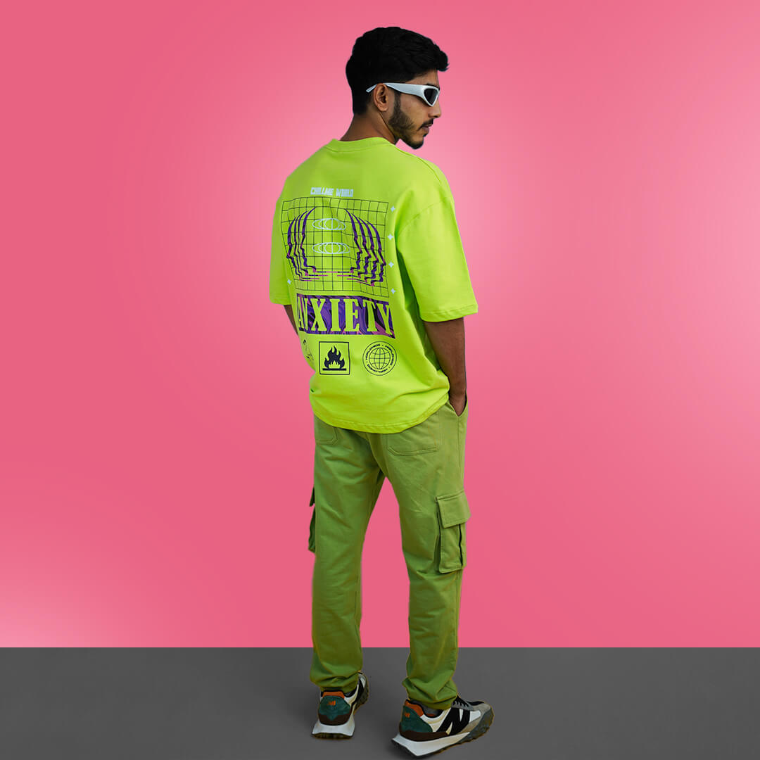 Anxiety Co-ord Neon Green T-Shirt & green Cargo Combo