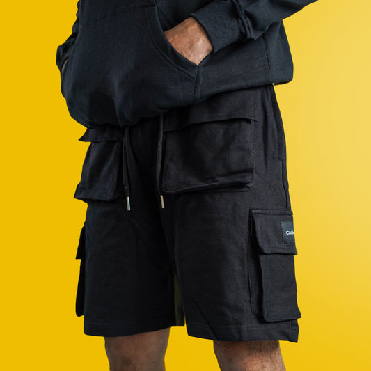 Black Cargo 7 Pocket Shorts for Men