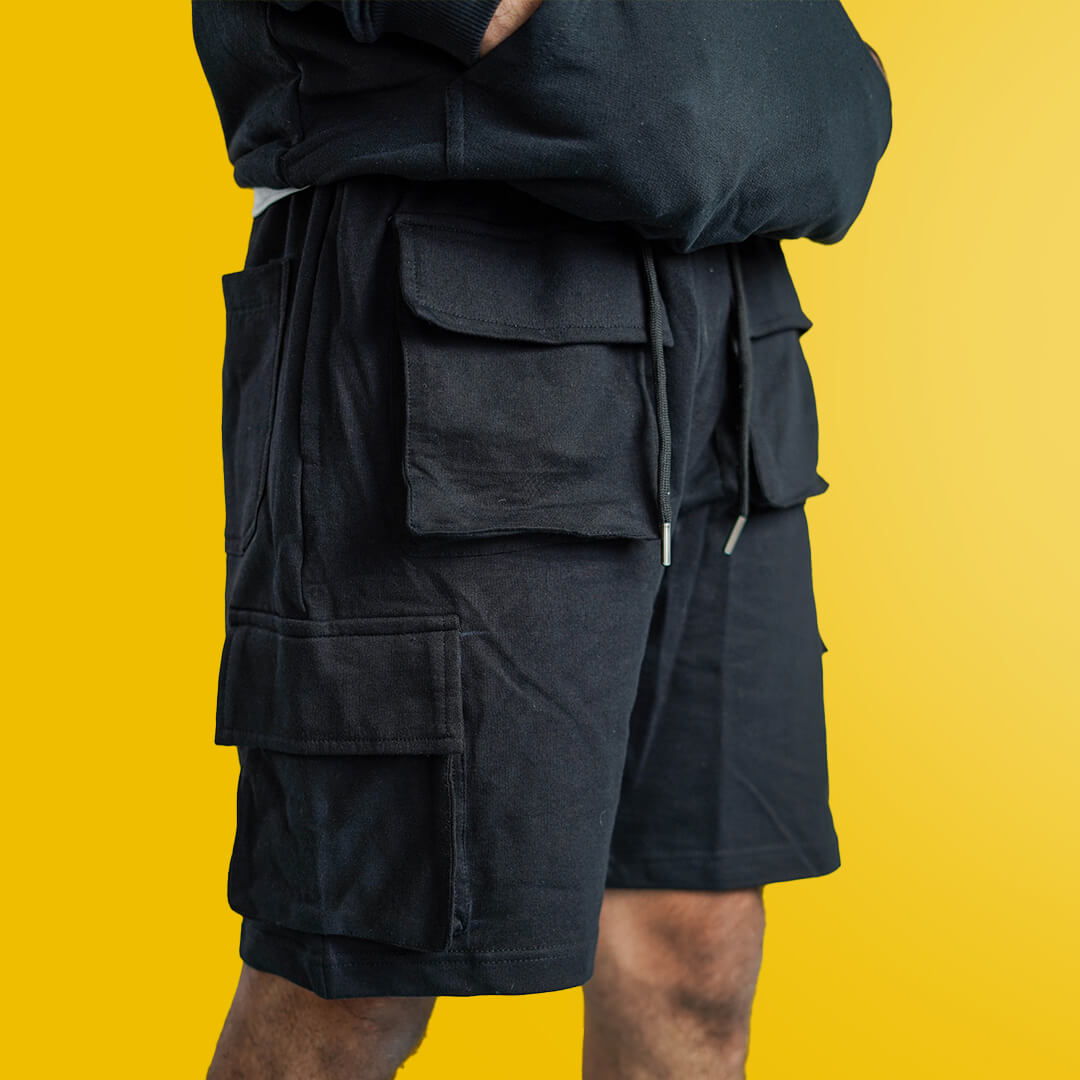 Black Cargo 7 Pocket Shorts for Men