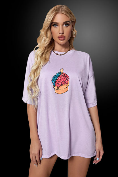 Brain Cream Oversized Lavender T-Shirt for Women