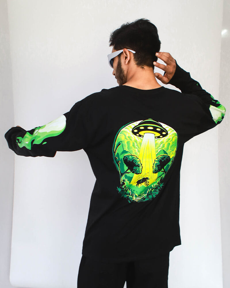 Green Flames Oversized Full Sleeves T-Shirt - chillme