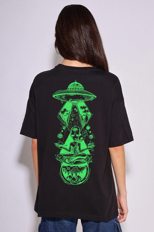Space Alien Green Oversized T-Shirt for Women