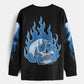 Chillme Blue Fire Men's Full Sleeves Oversized T-Shirt