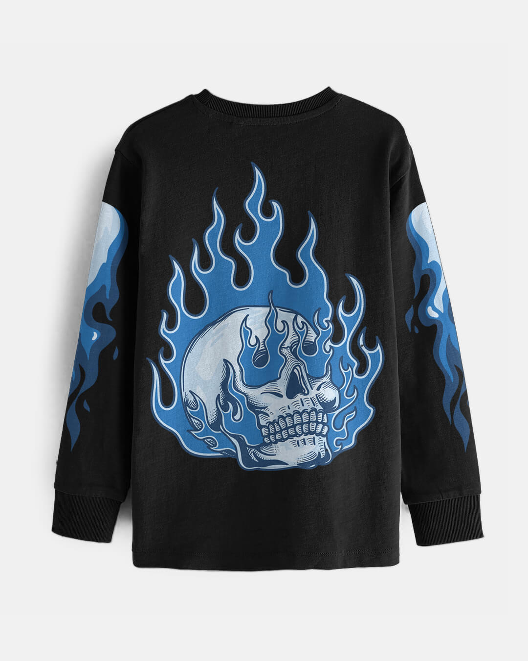 Chillme Blue Fire Men's Full Sleeves Oversized T-Shirt