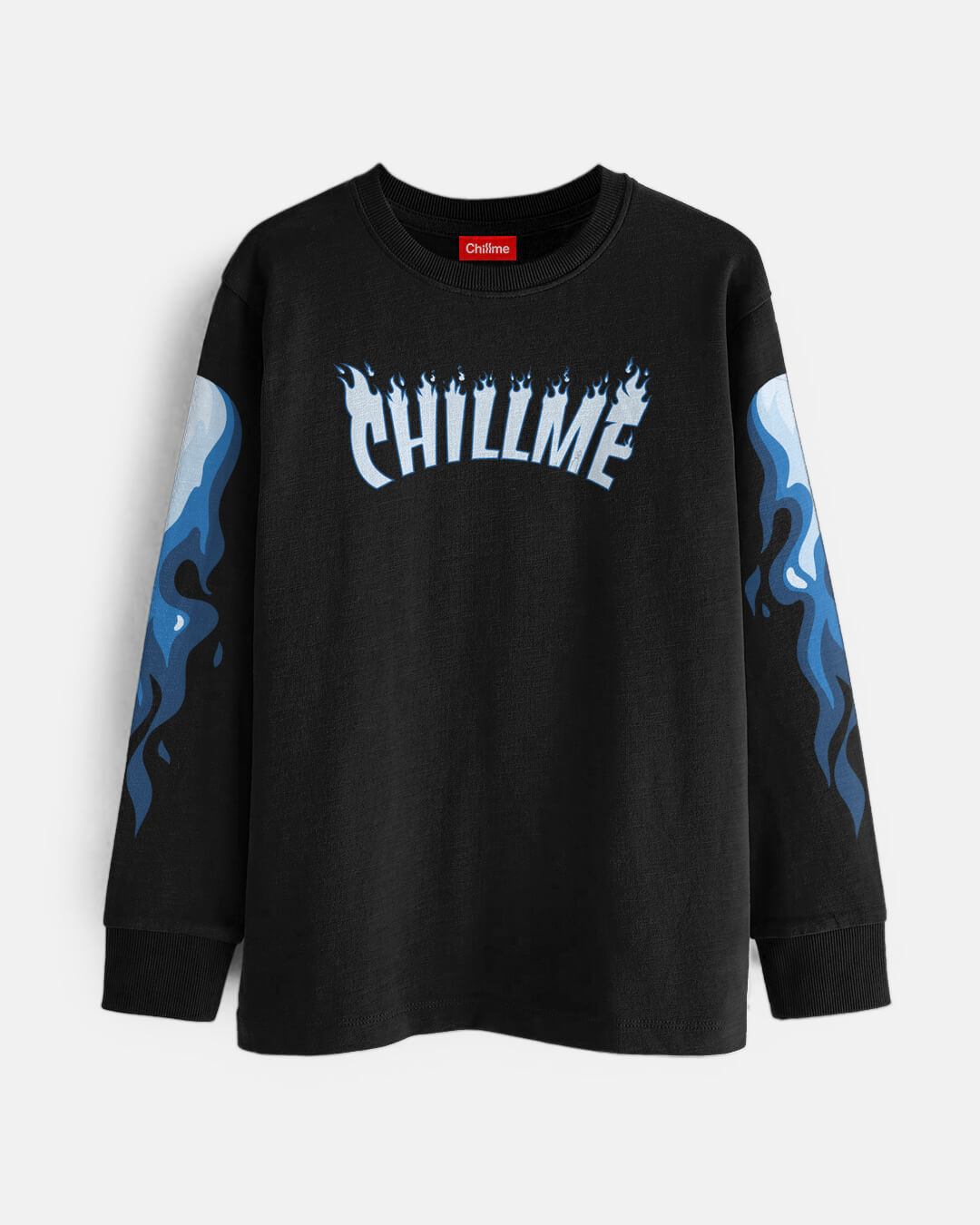 Chillme Blue Fire Men's Full Sleeves Oversized T-Shirt