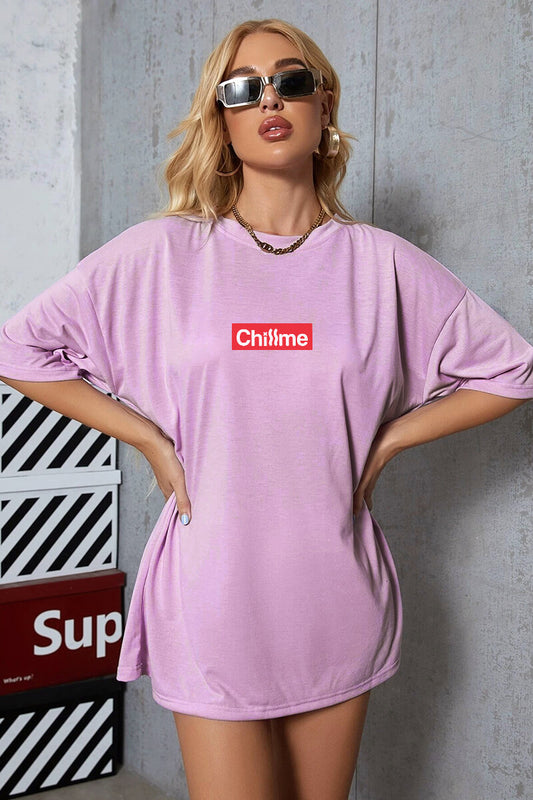 Chillme Logo Oversized Levender T-Shirt for Women